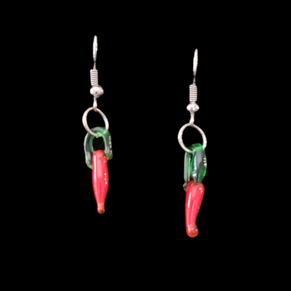 Vintage - Chili Pepper Blown Glass Earrings
